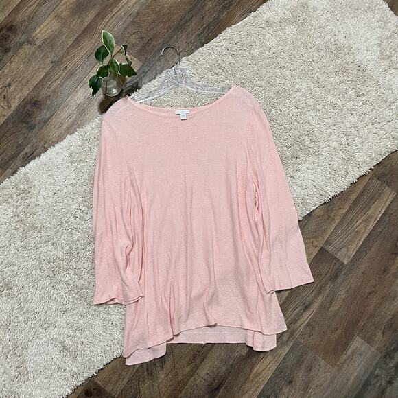 J.Jill Pearl Pink Linen 3/4 Sleeve Versatile Lagenlook Popover Leah Knit Sweater - Picture 1 of 5